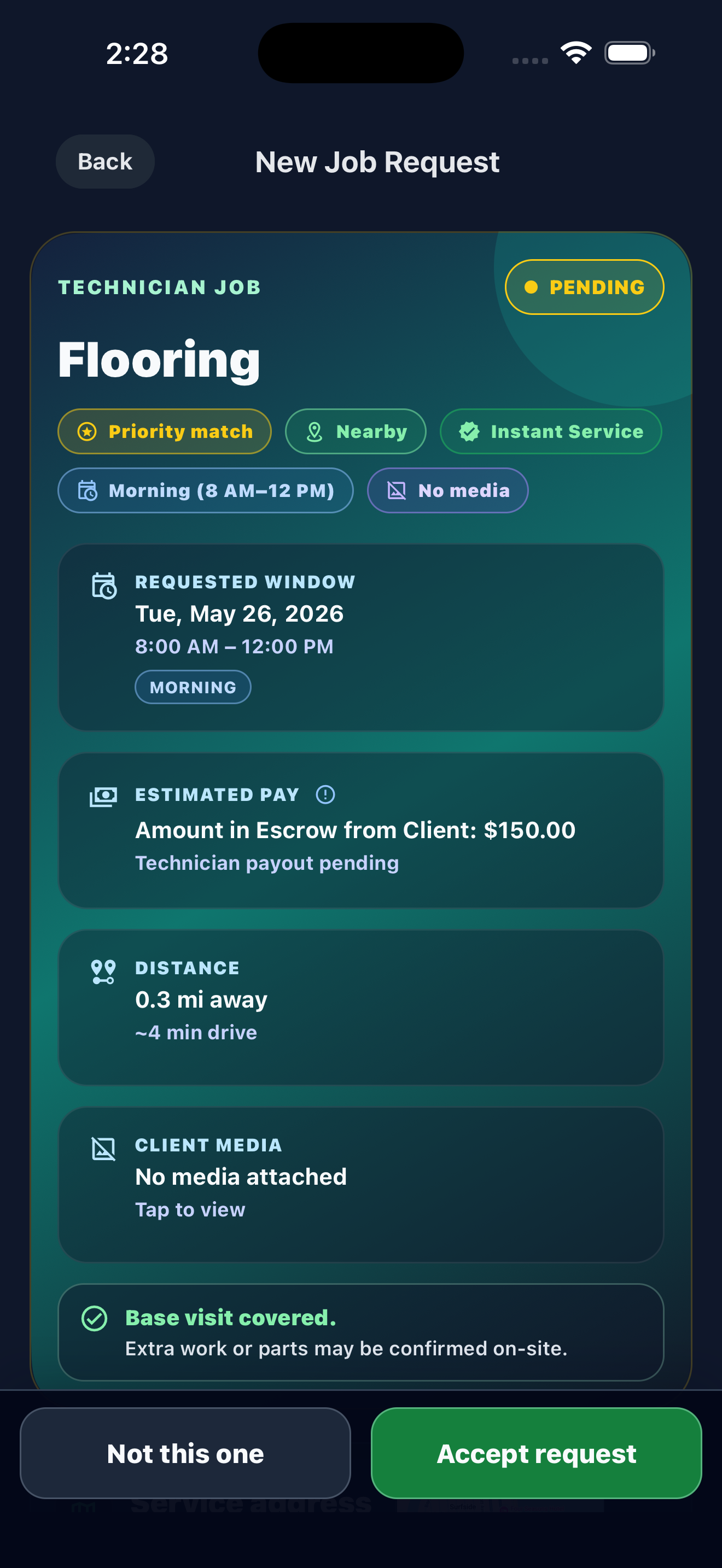 Technician reviews request details